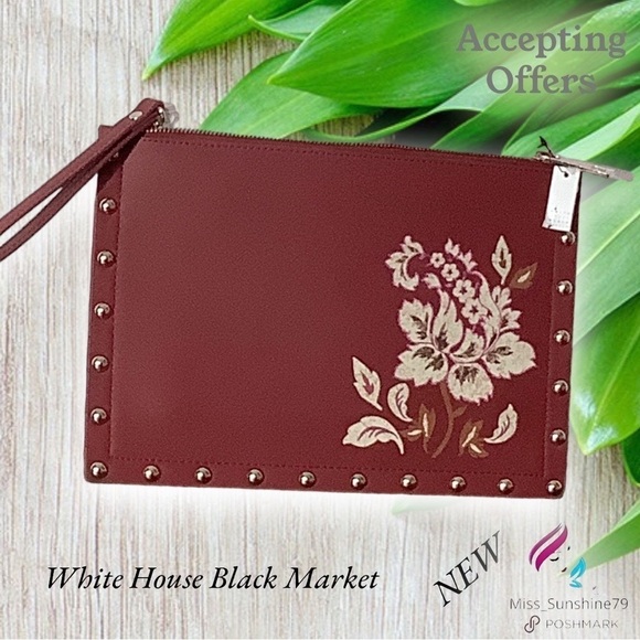 White House Black Market NEW - simple chic studded floral Wristlet - Picture 1 of 8